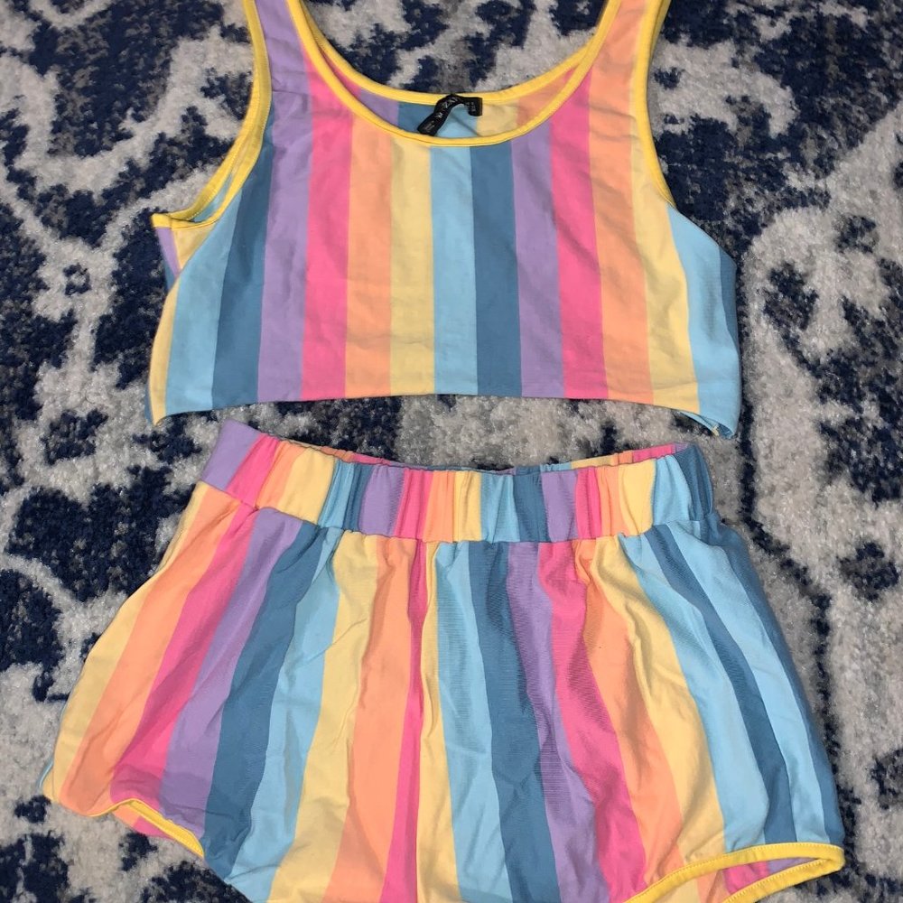 Vintage Rainbow Crop Tank and Short short set